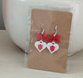 Red & White Heart Dangle Earrings - 3D Printed Super Lightweight | Indiana-Inspired Jewelry