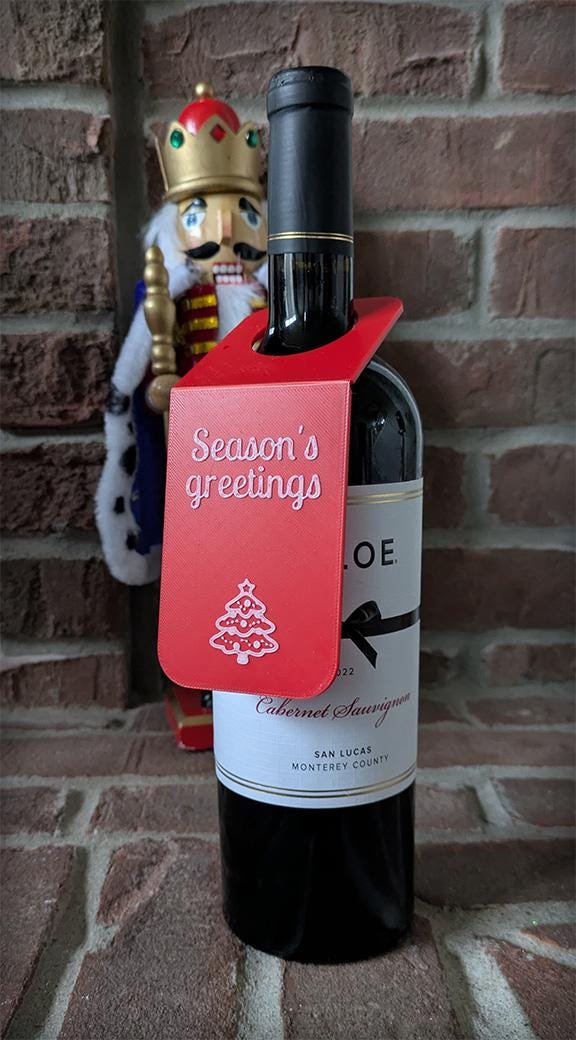 Holiday Wine Bottle Tag – 3D Printed – Perfect Host Gift!