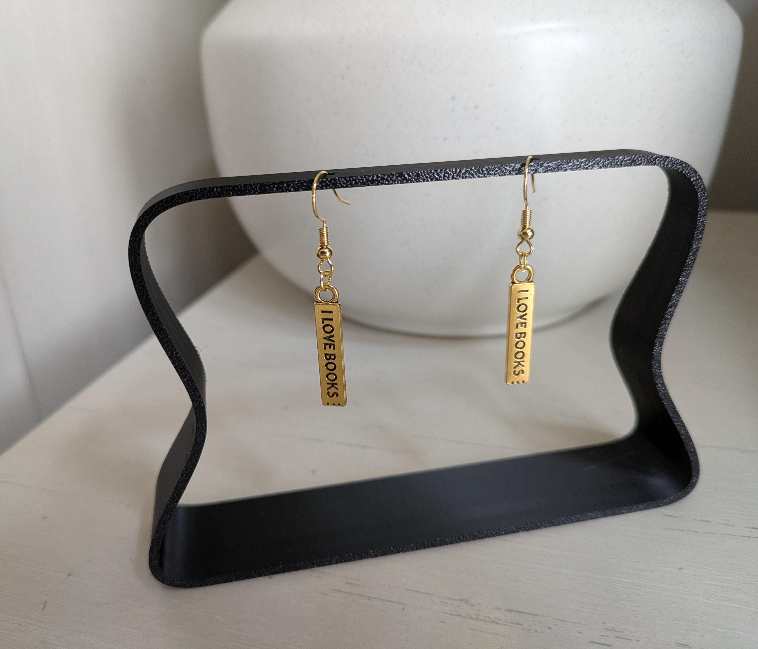 I Love Books Gold Dangle Earrings – Perfect for Book Lovers