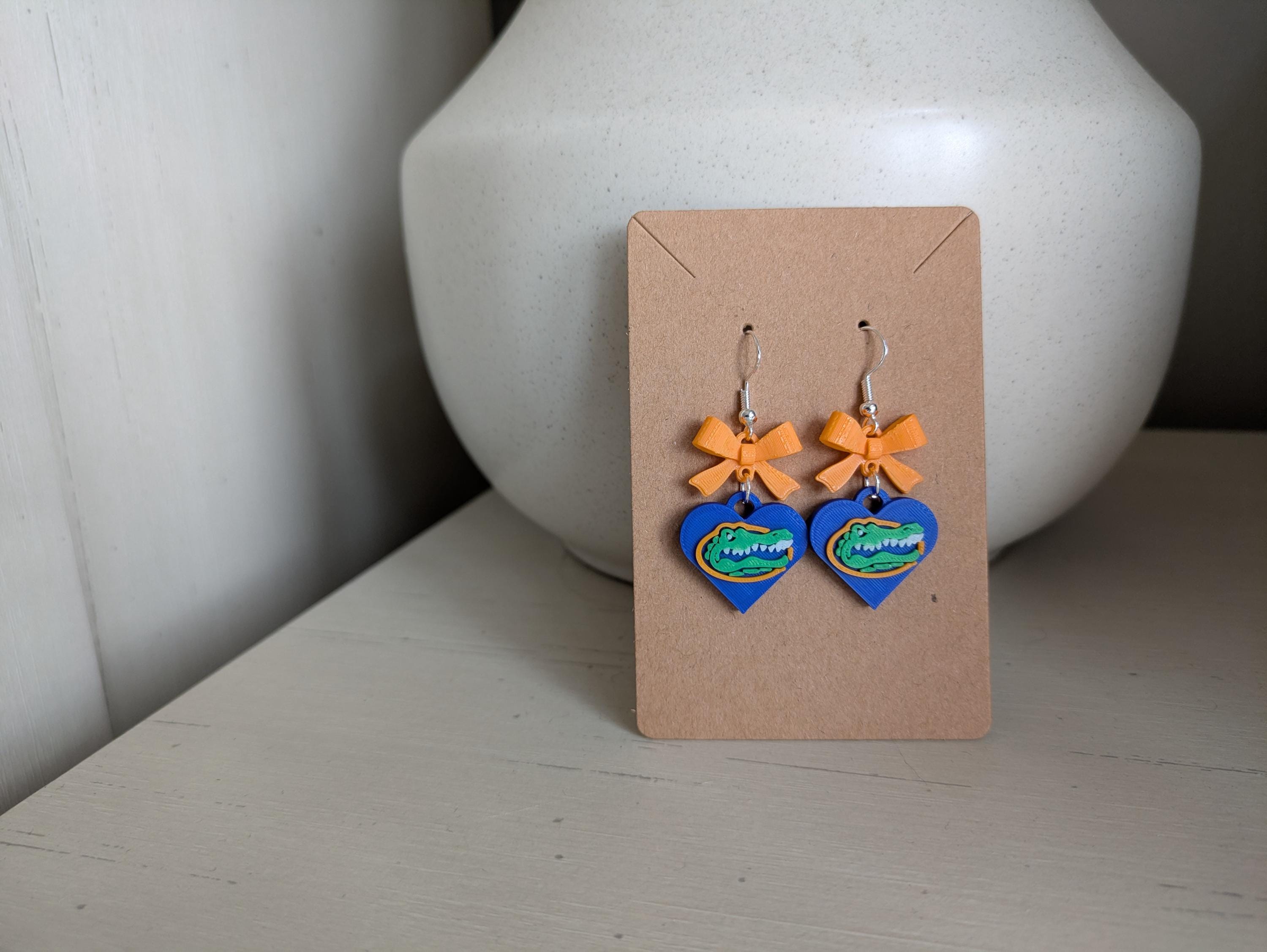 Florida Gators Heart Earrings - 3D Printed Lightweight | Blue & Orange Gator Dangle Earrings | Cute Game Day Earrings