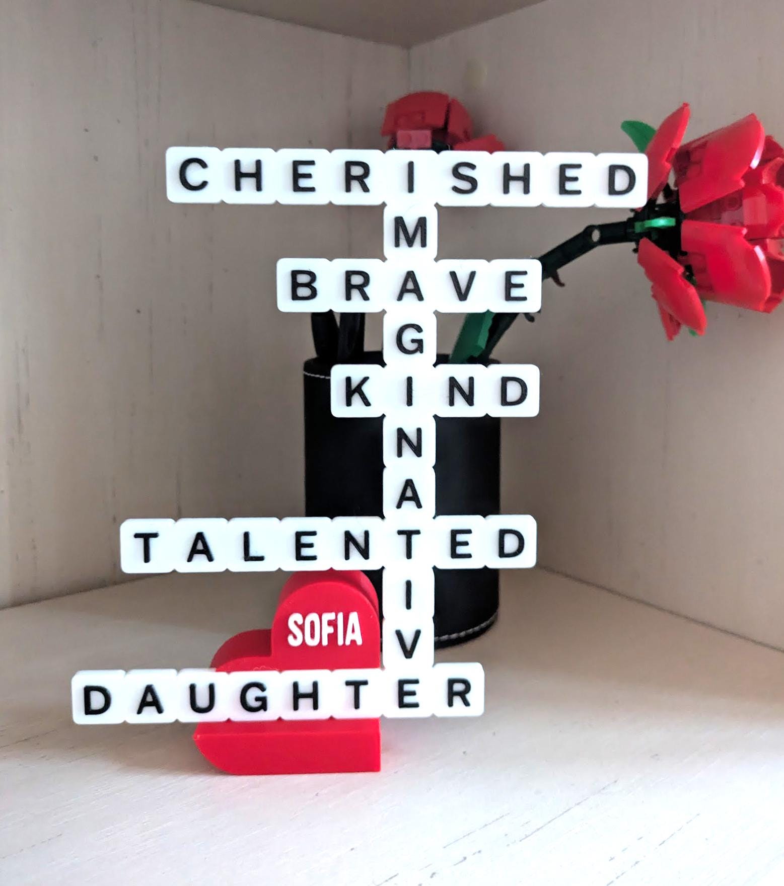 Personalized Daughter Gift | 6inch Tall Scrabble Table Decor | 3D Printed Word Art