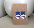 Patriots Blue & White Football Heart Earrings with Bow | Sports Fan Dangle Earrings | Game Day Jewelry | Handmade Statement Earrings