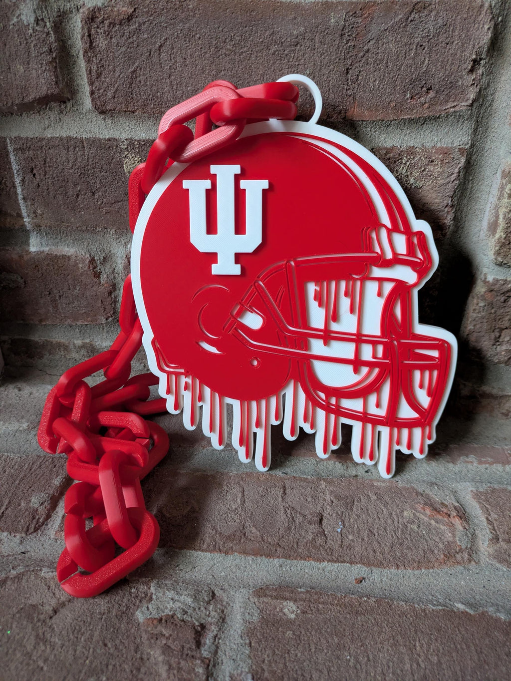Red and White Football Hype Chain with your logo | 3D Printed Helmet Chain | College Football Accessory