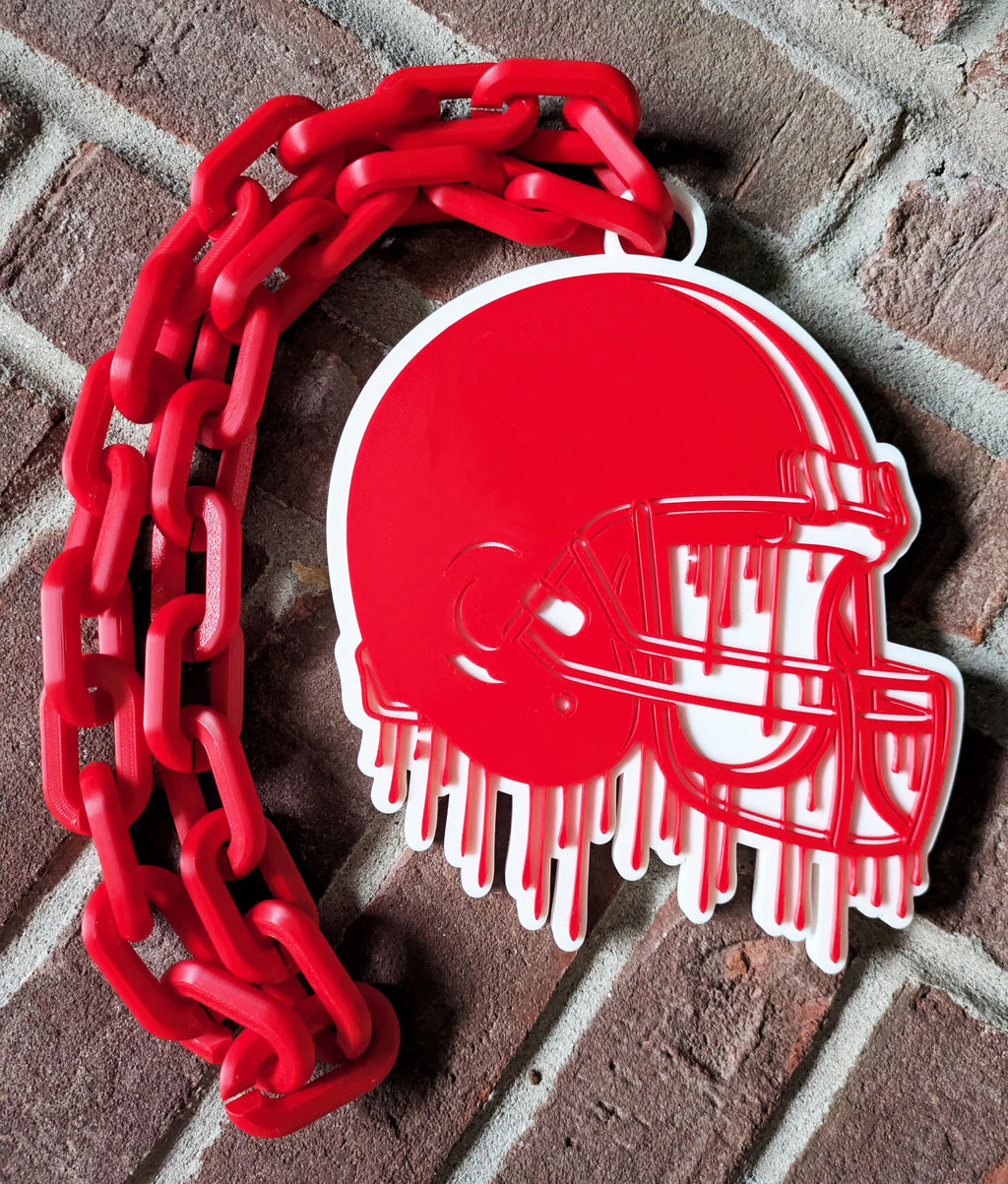 Red and White Football Hype Chain with your logo | 3D Printed Helmet Chain | College Football Accessory